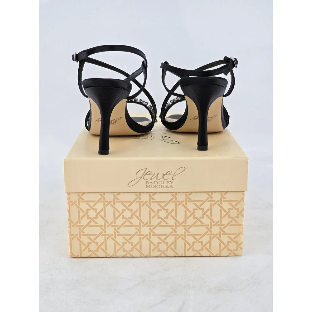 Jewel Badgley Mischka Alexis Sandals Womens 6 Black Satin Embellished NEW